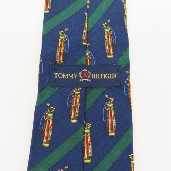 Tommy Hilfiger Blue Green Stripe Golf Bag Golfer Golfing Necktie Tie Silk Italy - Picture 2 of 7